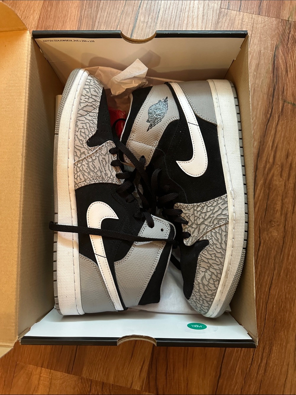 Nike Air Jordan 1 Mid - Black, Grey & White with Elephant Print